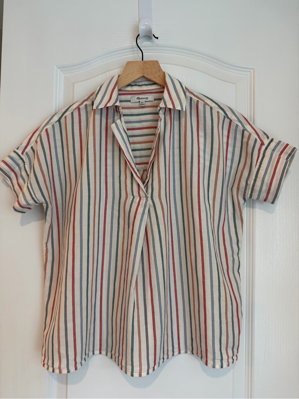 Madewell Cream Multicolor Striped Short-Sleeve Shirt